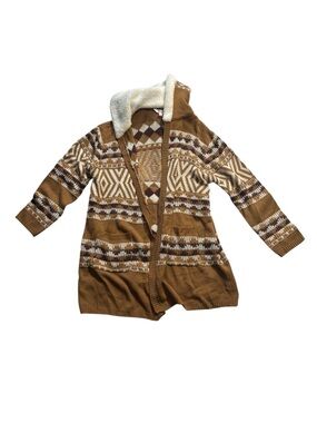 No Boundaries Brown & Cream Aztec Sherpa-Trim Cardigan